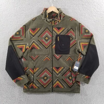 Roark Fleece Adult XL Green Manawa Tapu Maori Tribal Full Zip Outdoor Aztec