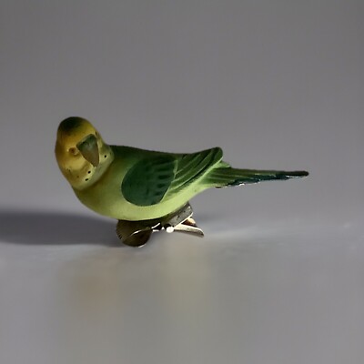 Vintage Ucagco Porcelain Parakeet Bird Clip On Ornament 