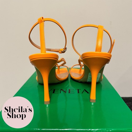 Pre-owned Bottega Veneta Stretch High-heel Ankle Strap Sandals Tangerine Size 37 In Orange