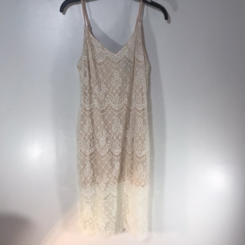 Forever 21 Peach W-White Lace Overlay Strappy Midi Dress