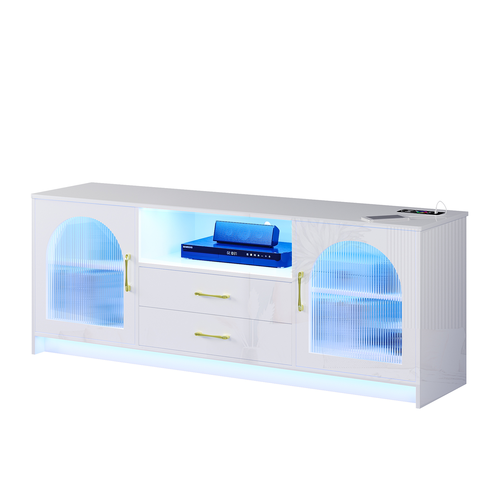 High Glossy RGB LED TV Stand Cabinet Entertainment Center for 65" TVs 24 Colors