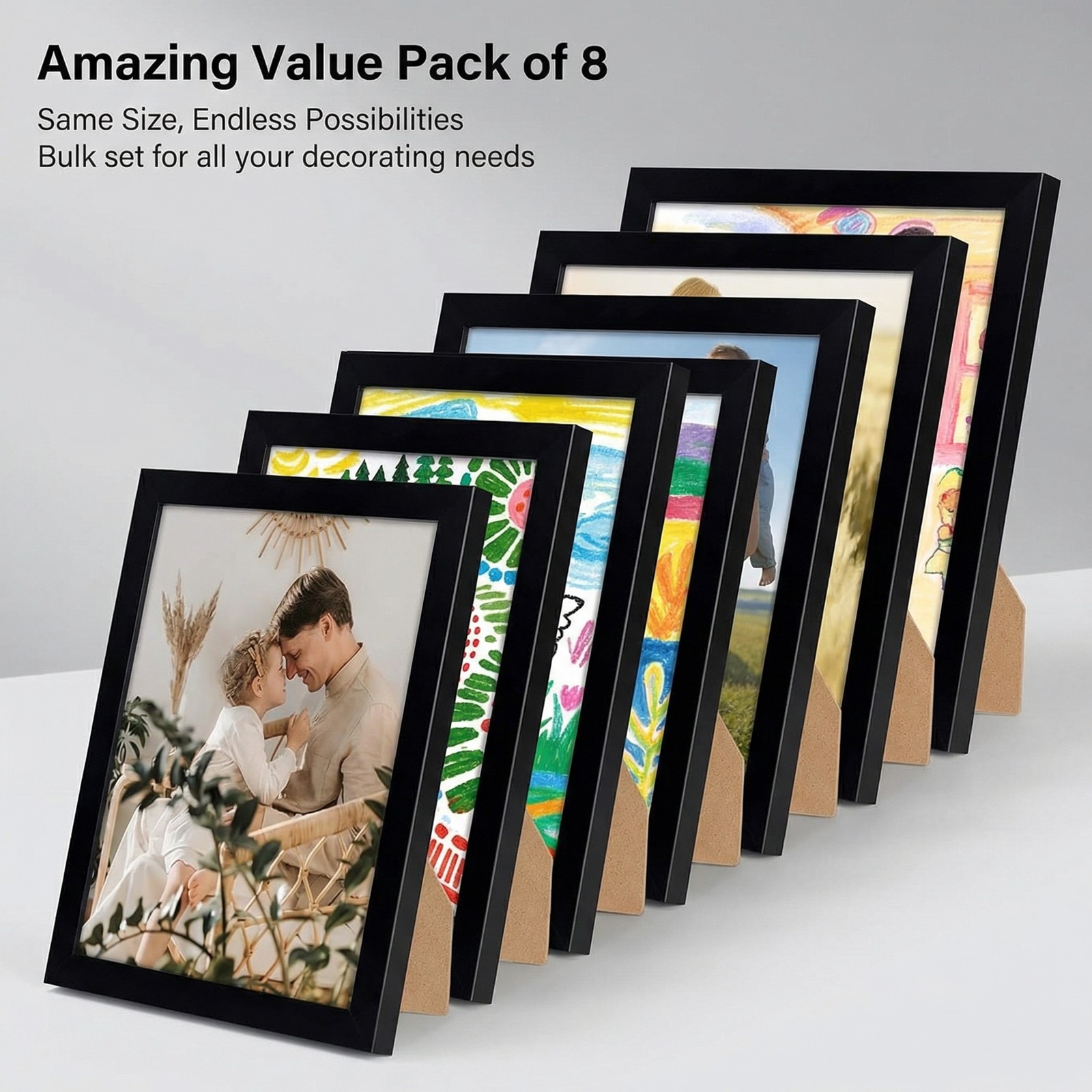 8 Pack 8x10 Black Collage Picture Frame Glass Front Multi Photo Wall Tabletop