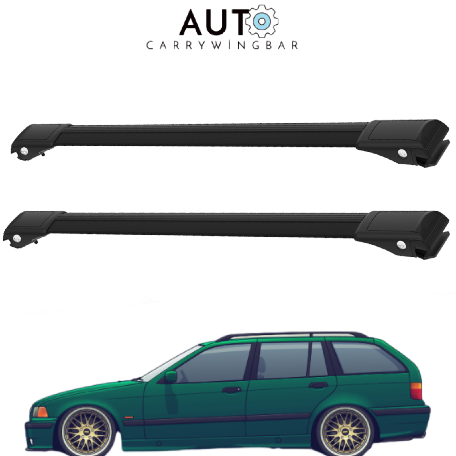 Roof Rack Cross Bars for BMW 3 Series E36 Wagon 1995-1999 Aluminium Black 2Pcs