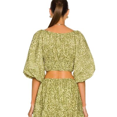 Pre-owned Matteau ??? |  Shirred Scoop Blouse | Spring Daisy ??? In Green