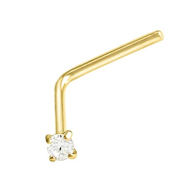 Solid 14kt Gold 22G L-Shape Nose Stud Moissanite Gemstone L-Bend Nose Ring Stud