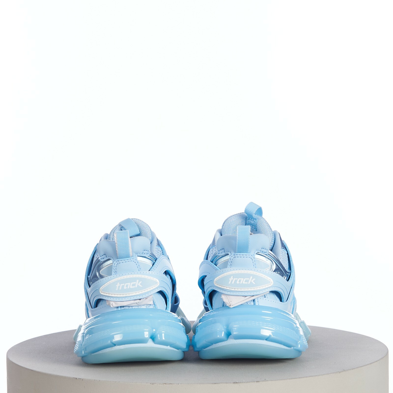 Pre-owned Balenciaga 1050$ Women's Track Clear Sole Sneaker - Light Blue Mesh And Nylon