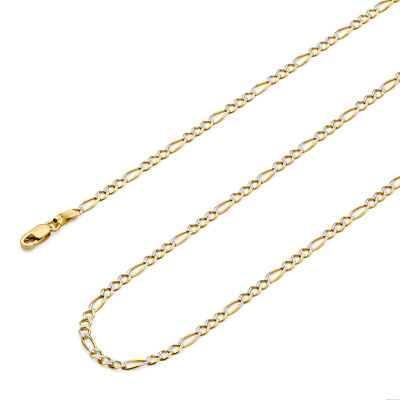 Pre-owned Wellingsale 14k Two Tone Gold Solid 2.3mm Figaro Pave Chain Necklace