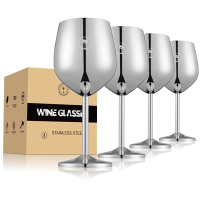 CANTONG Wine Glasses Set of 4 18oz Unbreakable Red Wine Glasses Silver Colore...
