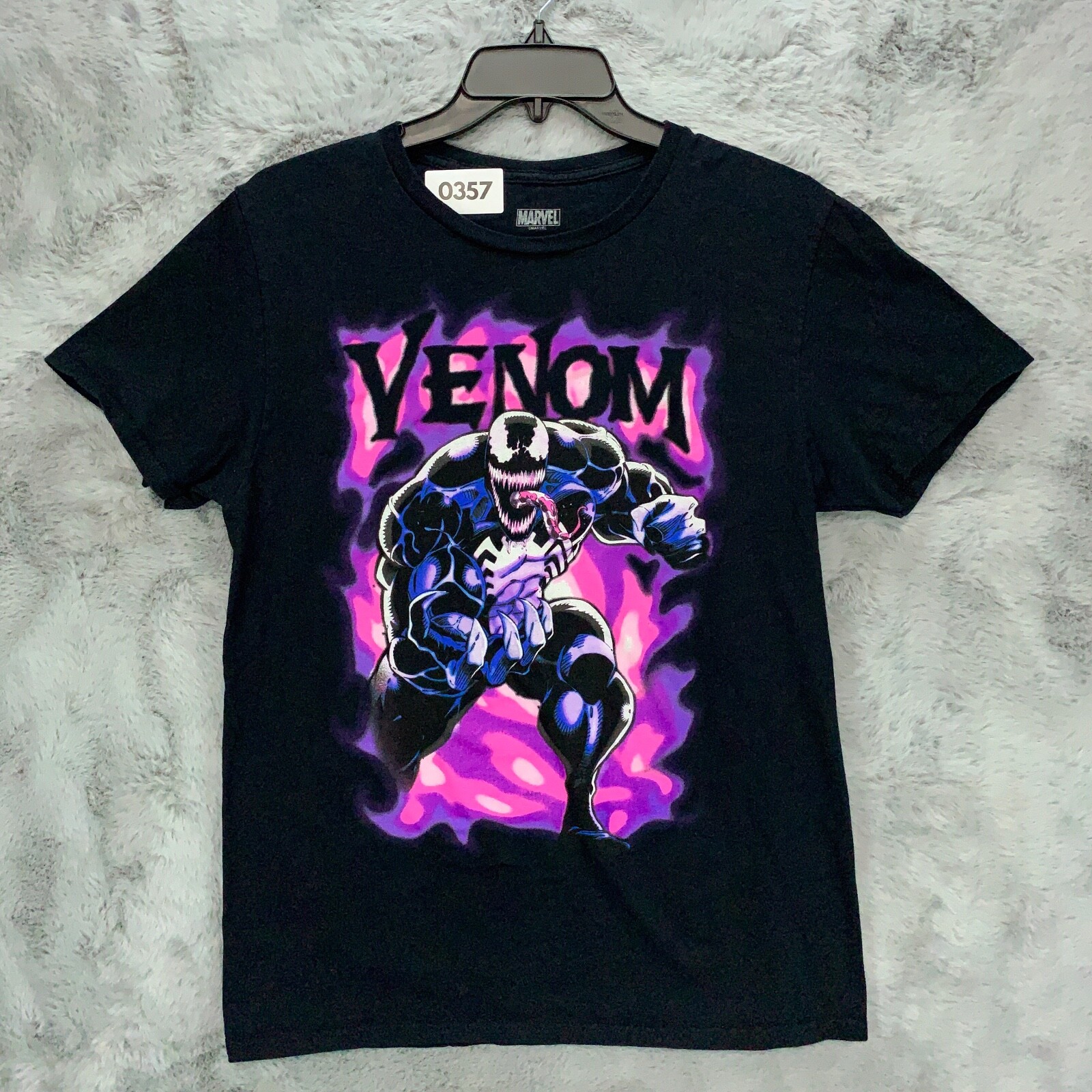 トップス VENOM PURPLE FACE SATIN LONG SHIRT Venom Marvel Comics Purple Black Vintage Style Men's T-Shirt