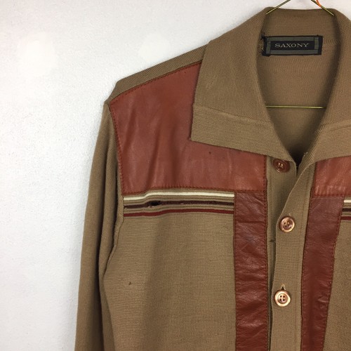 Vintage Saxony Leather/Wool/Acrylic Cardigan Men's Small women's Medium Large