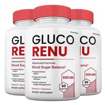 Gluco Renu Capsules, Max Strength Formula, GlucoRenu Blood Supplement (3 Pack)