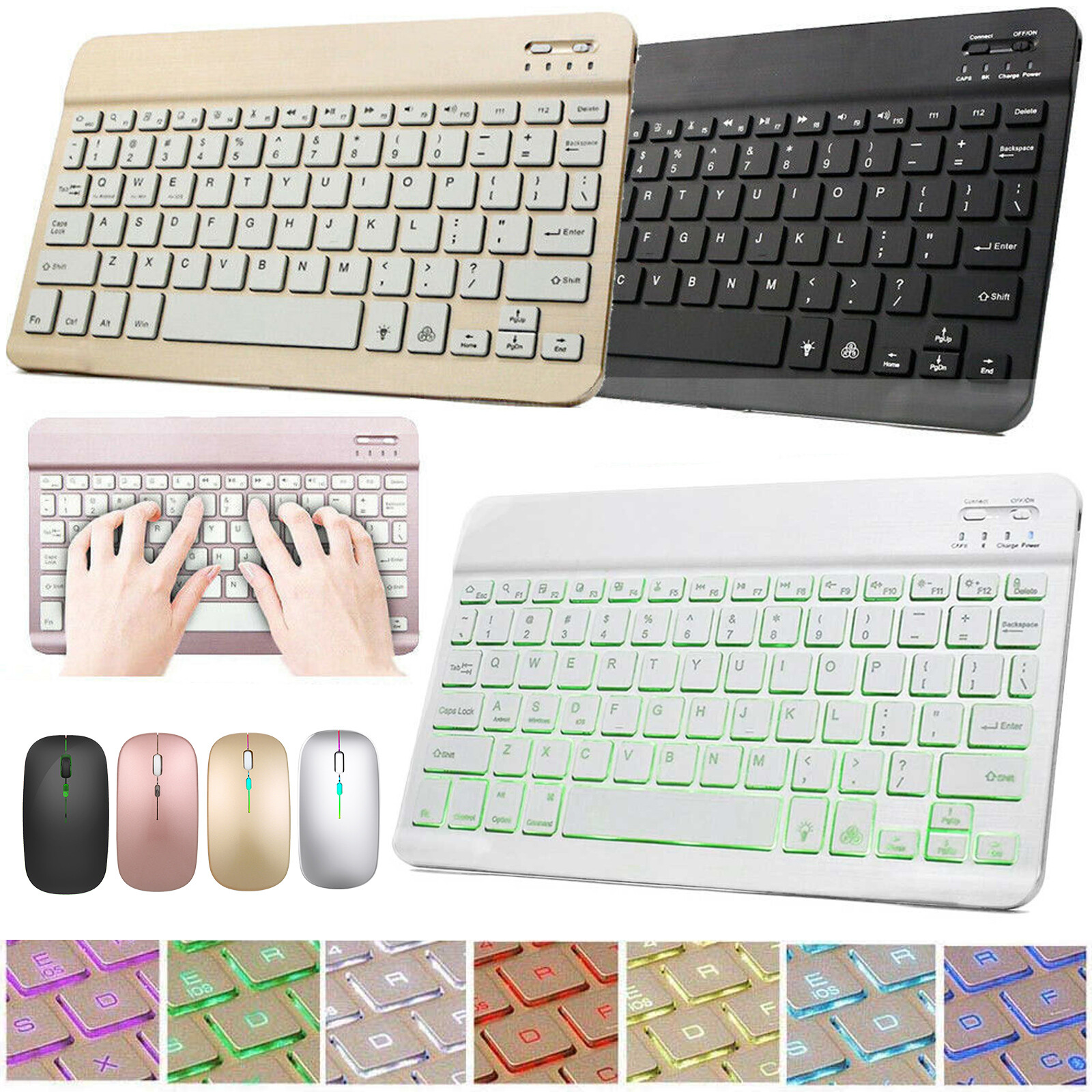For iPad Android Windows Tablet 10inch Wireless Bluetooth Backlit Keyboard&Mouse