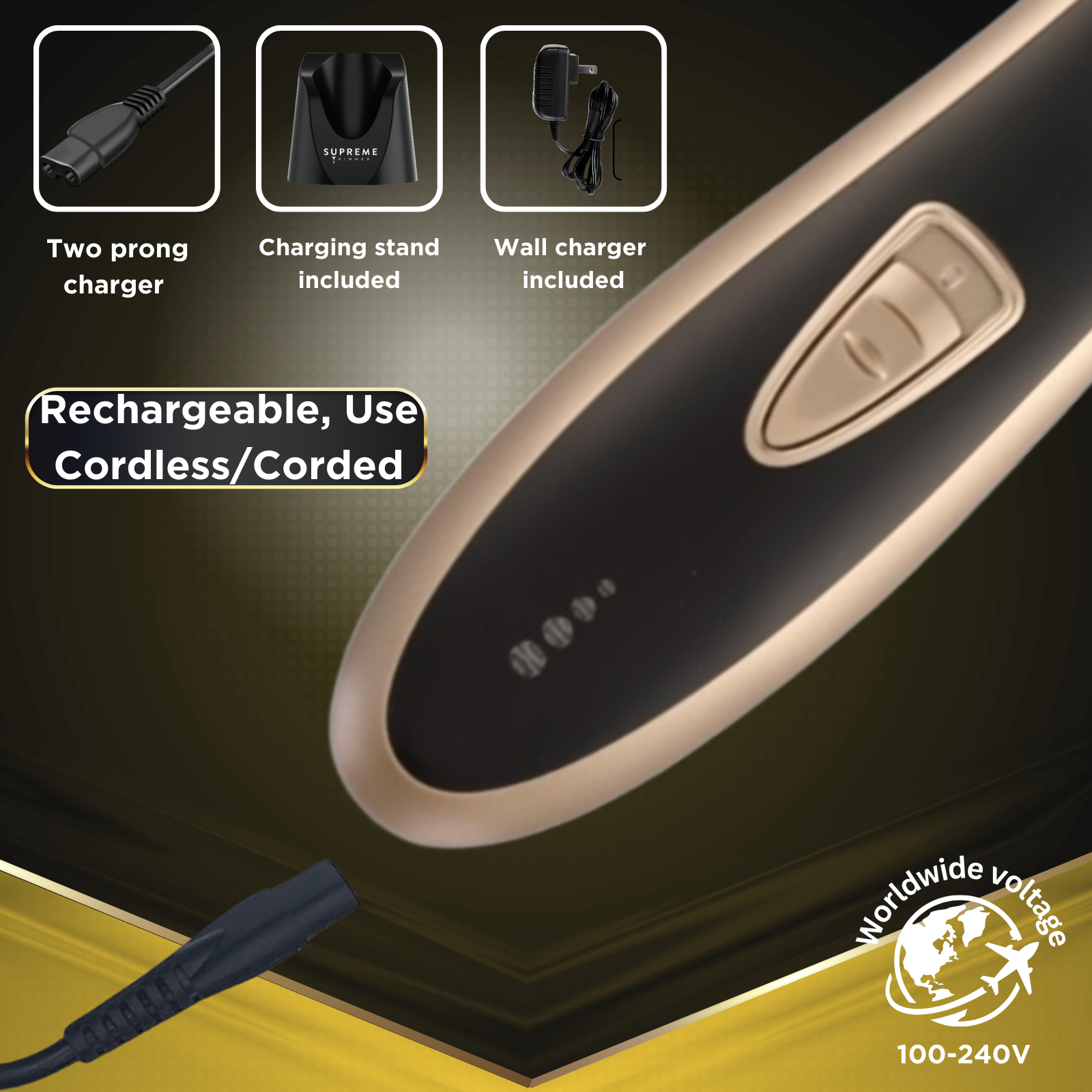 Professional Men's Hair Trimmer by SUPREME TRIMMER ST5210 T-Shaper - Gold