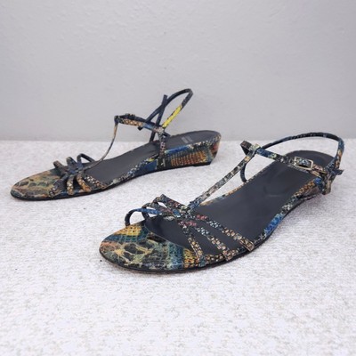 Stuart Weitzman Strappy Wedge Sandal Women's US 12 N Snake Leather T-Strap Heels