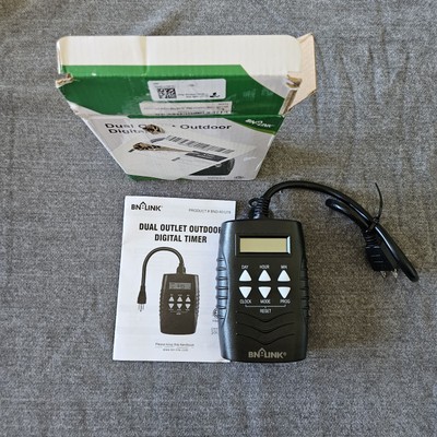 BN-LINK 7 Day Outdoor Heavy Duty Digital Programmable Timer Dual Outlet 8 On/Off