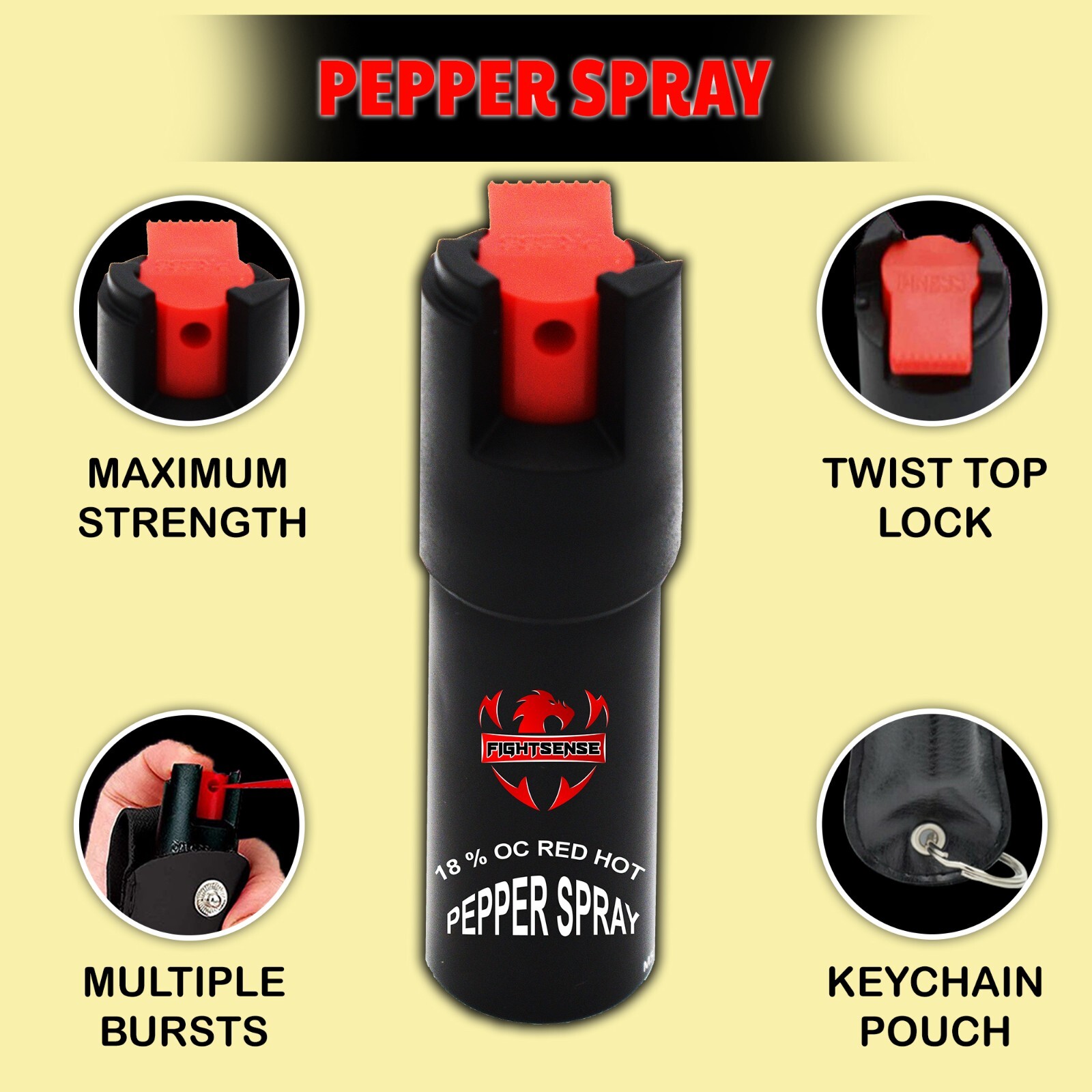 FIGHTSENSE 2PcPepper Spray Maximum Strength W / Leather Case Self Defense Zombie