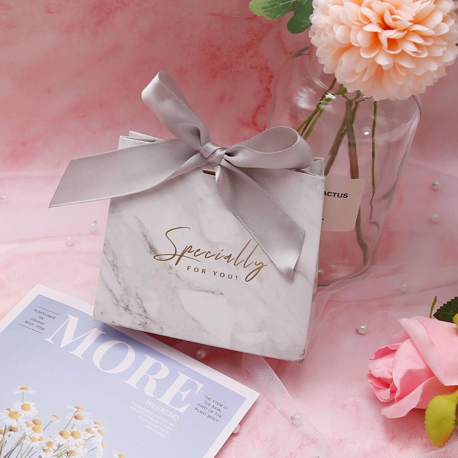 Es Party Favor Small Bags Treat Boxes Marble Grey
