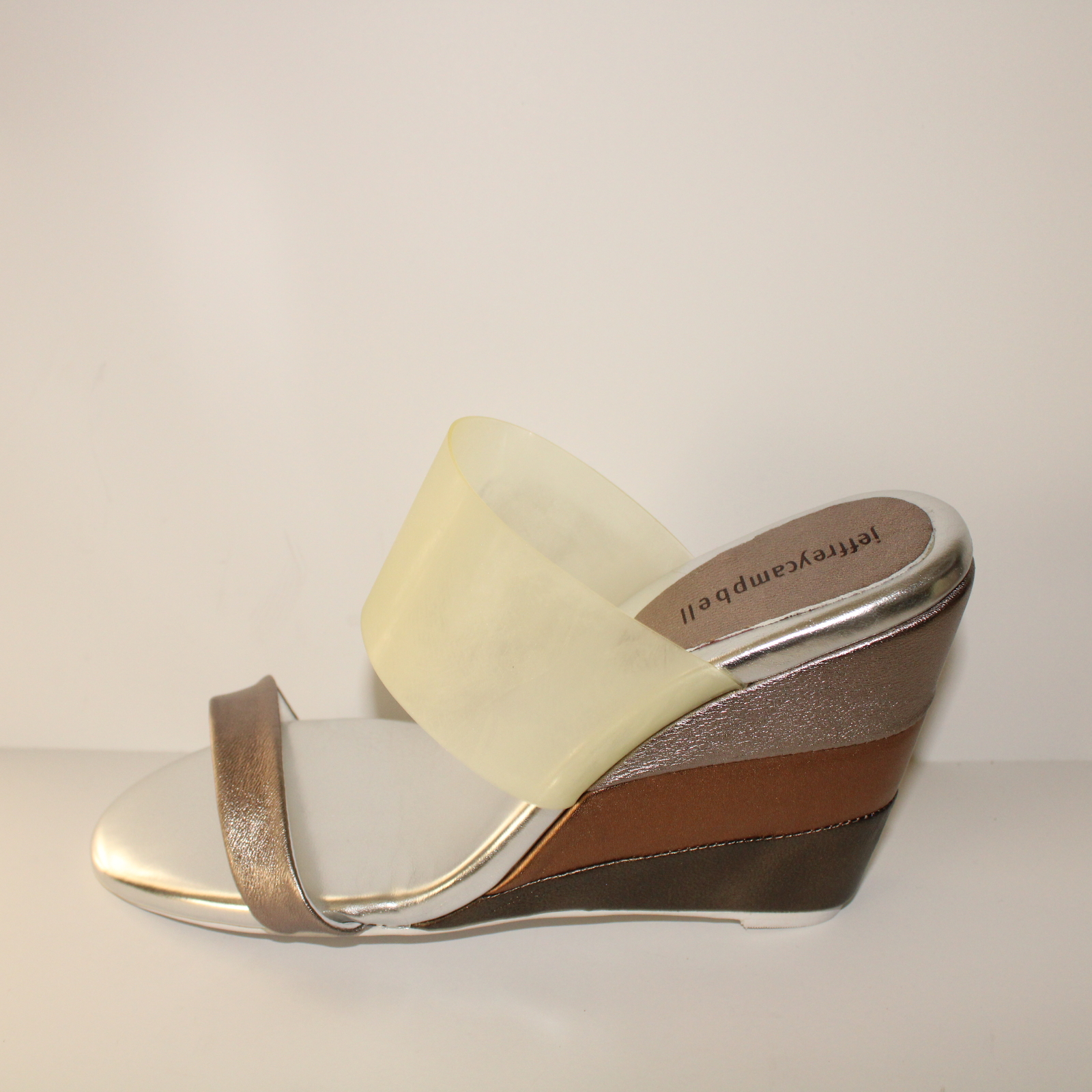 Jeffrey Cambell Carenza Women's Size 8 M Silver Gold Multi Wedge Mule Sandals - Picture 4 of 5