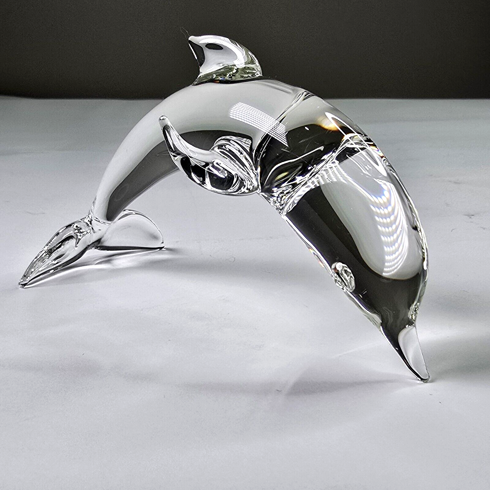 パフィン　カリブ Vintage Crystal Clear Glass Dolphin DCB 1988 5.5in Fine Décor