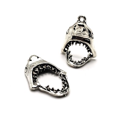 4, 20 or 50 BULK pcs Silver Moveable Shark Charms, Jaws Charm-US Seller - AS314