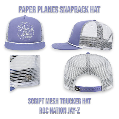 PAPER PLANES SCRIPT MESH TRUCKER SNAPBACK HAT Cap Roc Nation Jay-Z Lavender _ A1