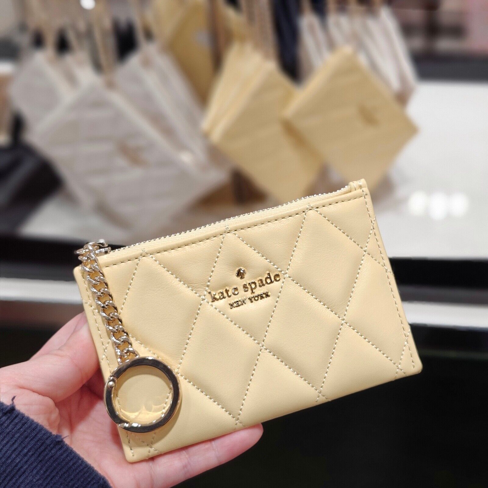 New Kate Spade Carey Smooth Quilted Small Card Holder Butter New Kate Spade Carey Smooth Quilted Small Card Holder Butter