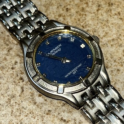 quemex galaxy blue dial two tone bracelet quartz watch 233914190875