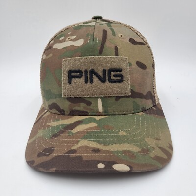 Ping Golf Hat Cap Trucker Mesh Snapback Brown Camoflague FlexFit 110 Mens