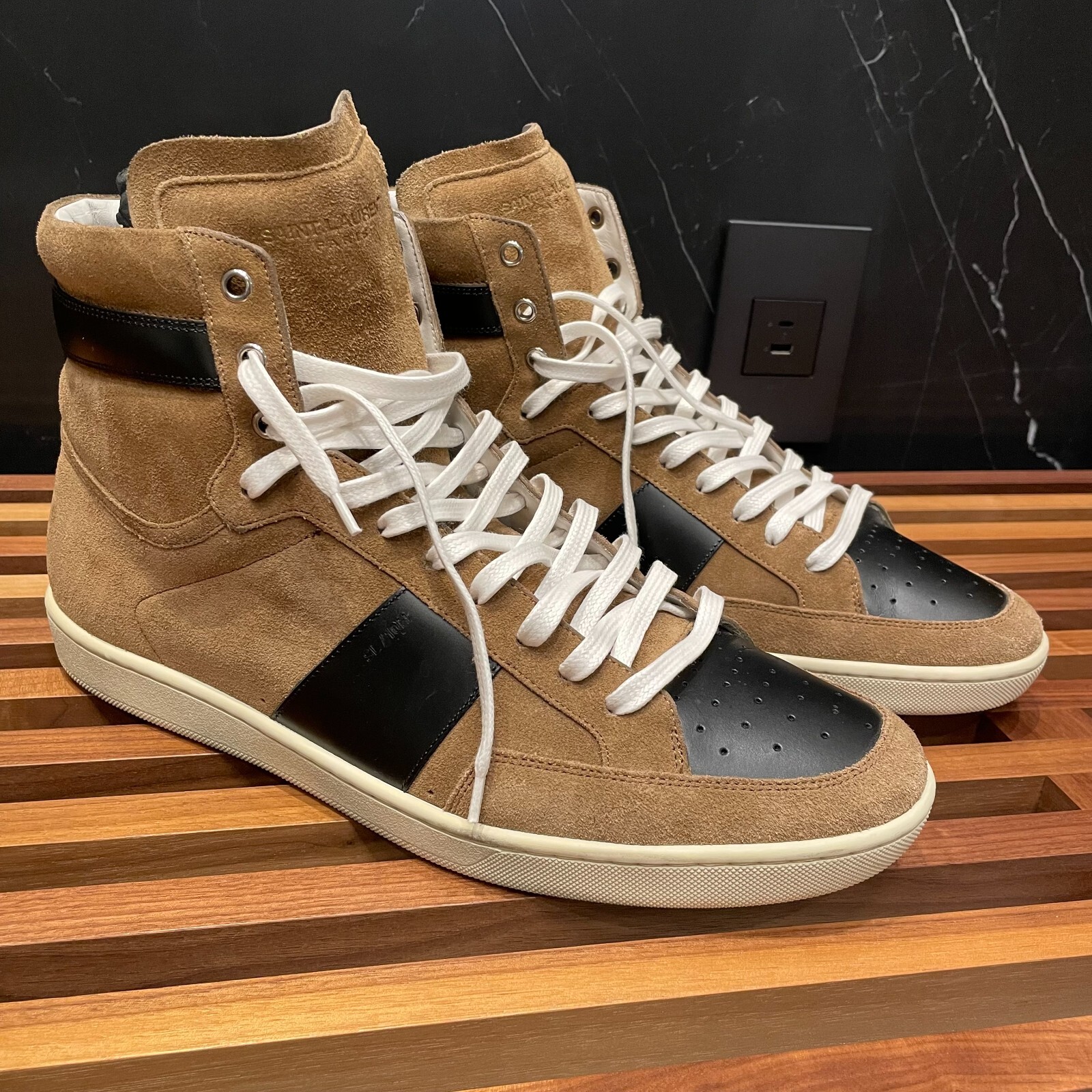 SAINT LAURENT Black/Brown Court Classic SL/10H High-Top Sneakers - Size 46  | eBay