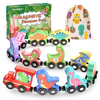 Zeoddler Toys for Toddlers 11 Magnetic Wooden Dinosaur Train Set Montessori T...