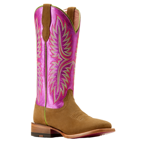 Pre-owned Ariat Ladies Frontier Calamity Jane Dijon Roughout Western Boot 10051025 In Pink