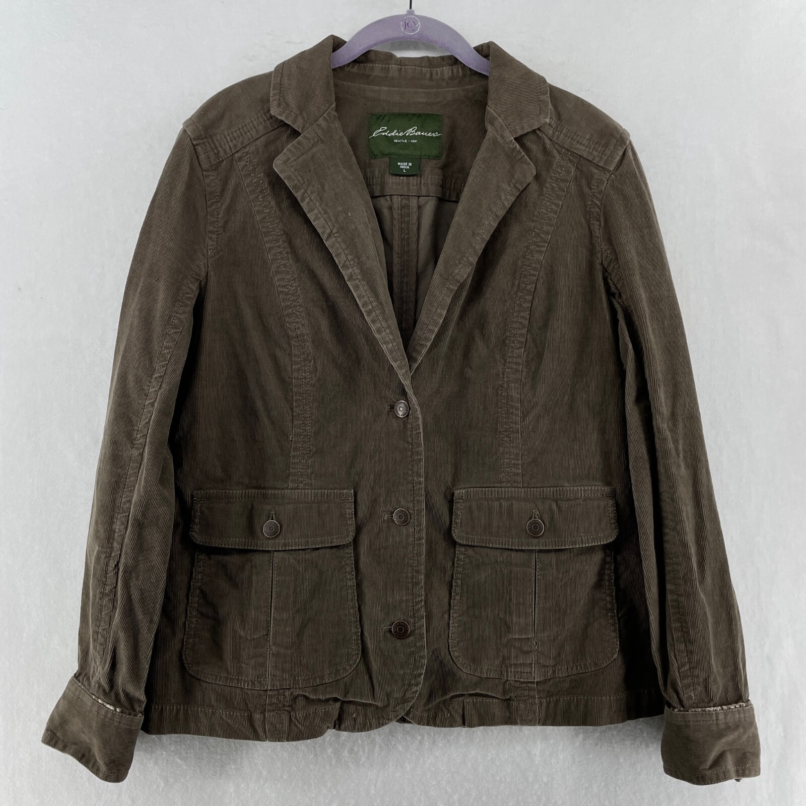 Eddie Bauer Corduroy Jacket Womens L Green Cinched Waist