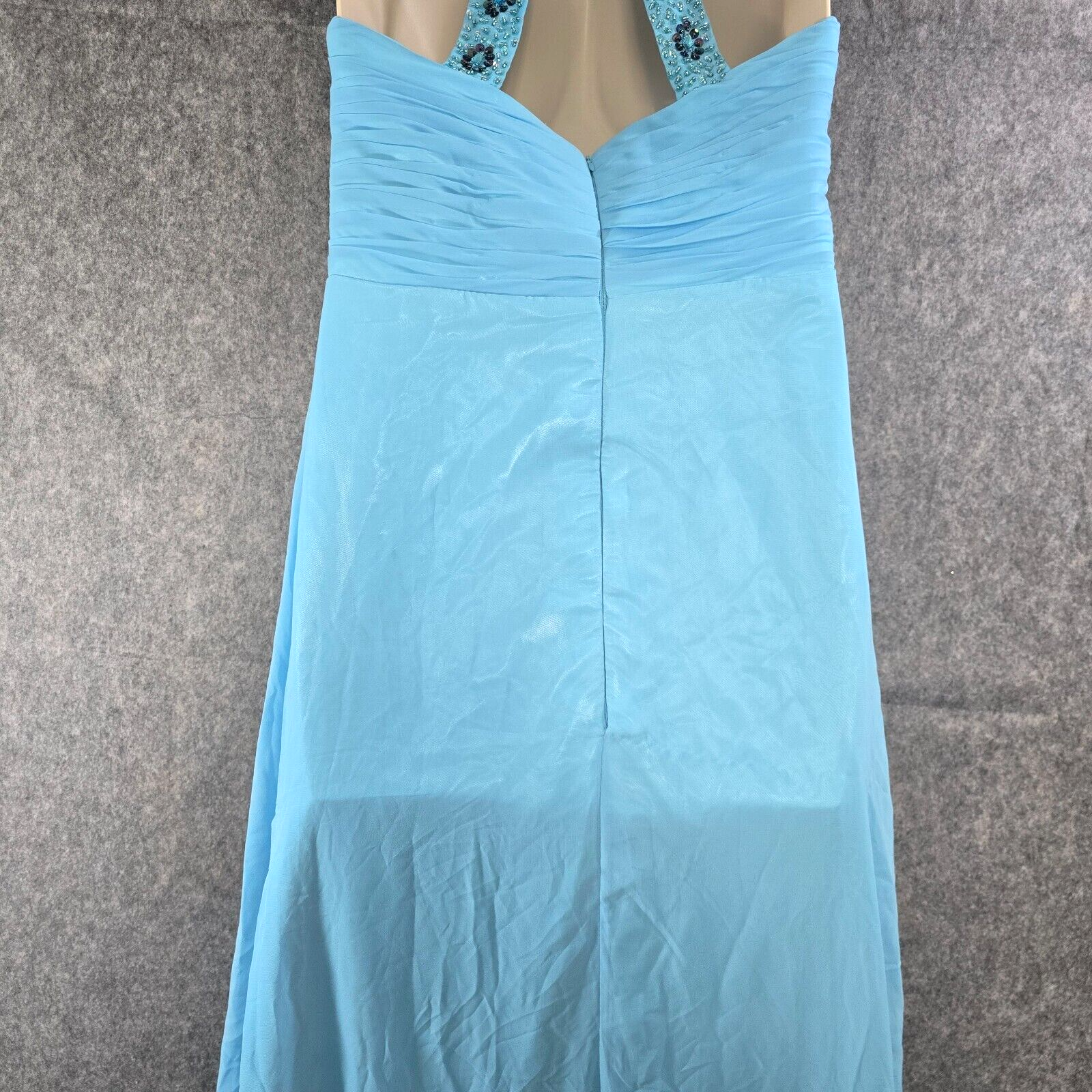 Beaded Dress Womens 16 Blue Beaded Maxi Chiffon Overlay Cocktail Cruise Prom