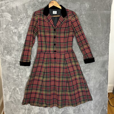 Vintage Laura Ashley Dress Womens 8 Red Plaid Velvet Wool Tartan Equestrian