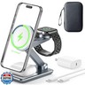 Wireless Charger 3 in 1,Foldable Wireless Charging Station for Apple MagSafe Charger,Aluminum Portable Magnetic Travel Charger Stand for iPhone,Watch,Aipods (with 20W Adapter and Case)