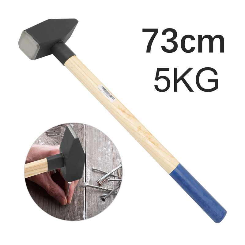 Vorschlaghammer 5kg Hammer mit Stielschutz Hickory Holzstiel 73cm