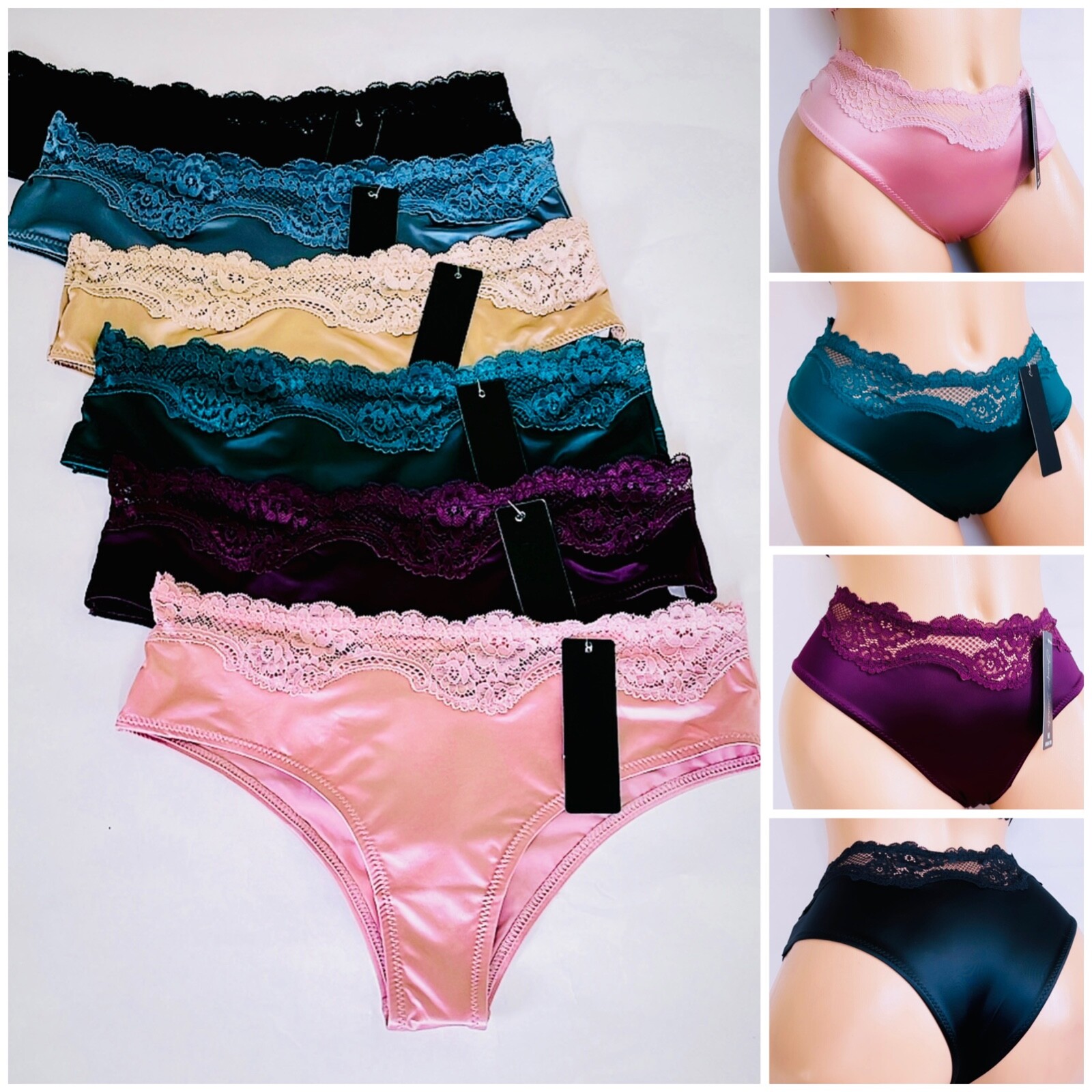 Lot 6 PRETTY SATIN Lace BIKINIS Style PANTIES Womens