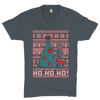 Ho ho ho! V-Neck T-shirt Ugly Sweater Christmas Tree Naughty or Nice Tee