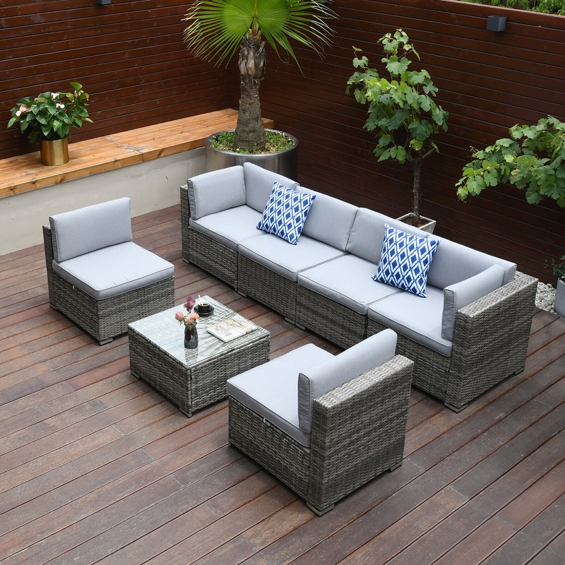 7PCS Patio Rattan Sofa Set Outdoor Wicker Sectional Furniture couch Table