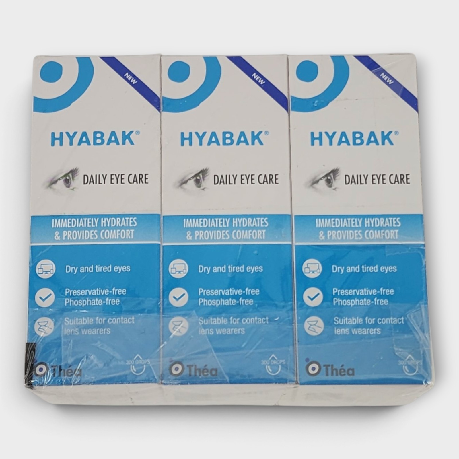 Thea Pharma Hyabak Drops for Eyes and Contact Lenses 0.33 OZ. Total 1 OZ. (Pack