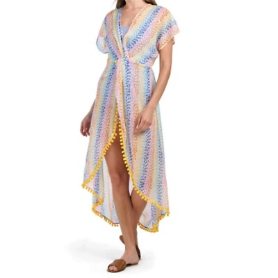 NWT AMERICA & BEYOND Semi-Sheer Cheetah Rainbow Stripes Cover-Up Dress S,M,L