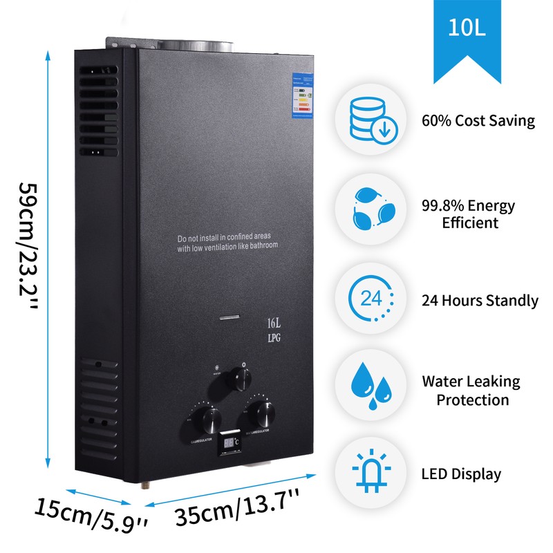 10L LPG Propane Gas Water Heater Tankless Instant Hot Water Heater Boiler Burner