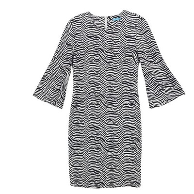 J. MCLAUGHLIN Black White Zebra Print Dress Flared Sleeves Catalina Cloth XS