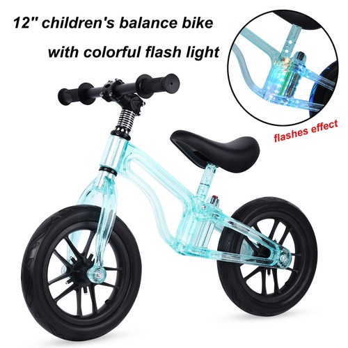 12 Inch Balance Bike w/ LED Light Kids Boys Girls Training Bicycle