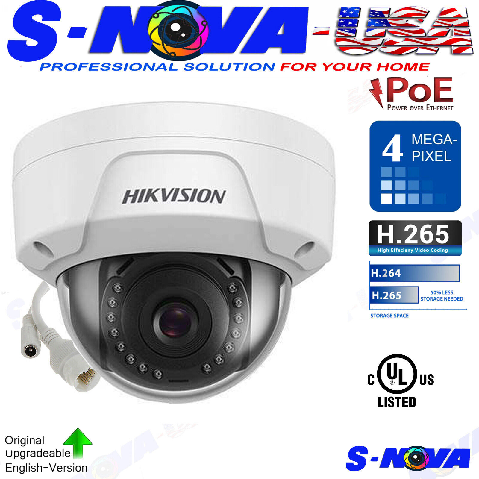 4mp Poe Ip Dome Network Camera H.265+ 2.8mm Wide Angle 2-axi