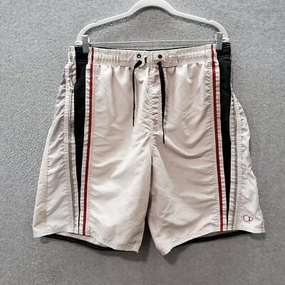 Ocean Pacific Men Swimwear XL White Trunk Logo Elastic Waist Drawstring