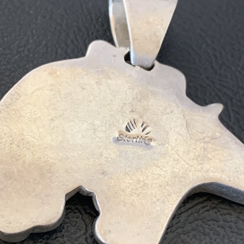 Pre-owned Handmade Mens Blue Turquoise & Opal Bear Navajo Sterling Silver Inlay Pendant 12602