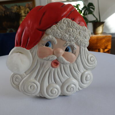 ++ Large Vintage Ceramic Santa Claus Head Cotton Ball on Hat Studio Figurine ++