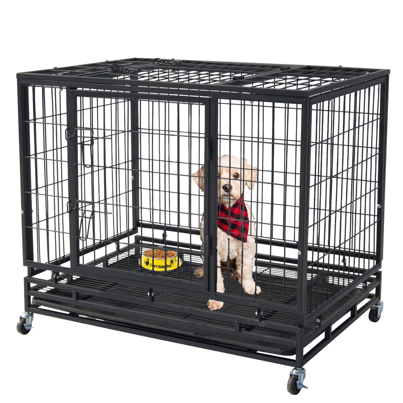 46" Pet Dog Cage Heavy Duty Strong Metal Wire Crate Kennel P