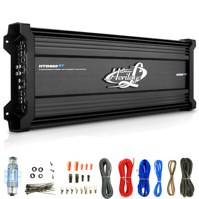 Lanzar HTG669BT 6CH 3000W Max Bluetooh MOSFET Car Audio Amplifier, Wiring Kit